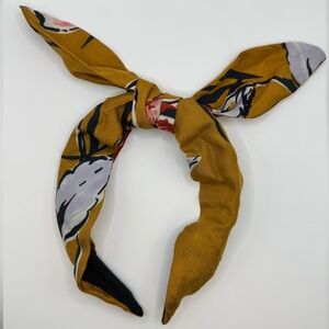 Anthropologie Vineet Bahl Bow Knot Headband Boho Mustard Yellow Sequin Floral